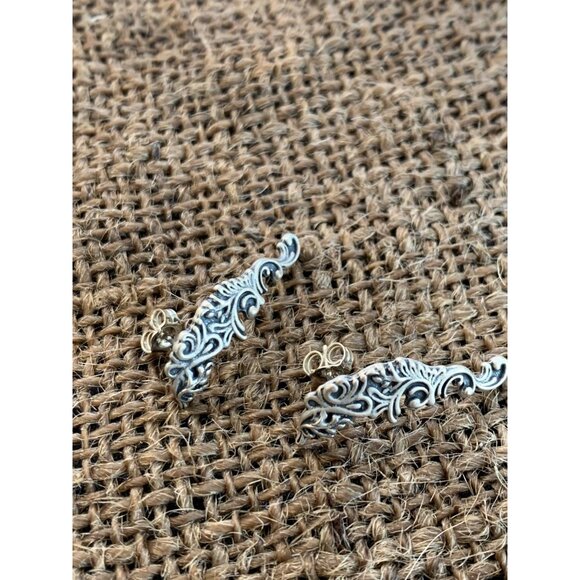 Paz Isreali Earrings Vintage Heirloom Scroll Filigree Pierced 925 Silver 7004 - Picture 3 of 6